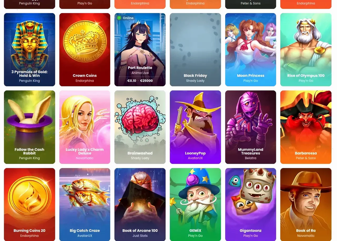 Игровой интерфейс онлайн казино Фурор